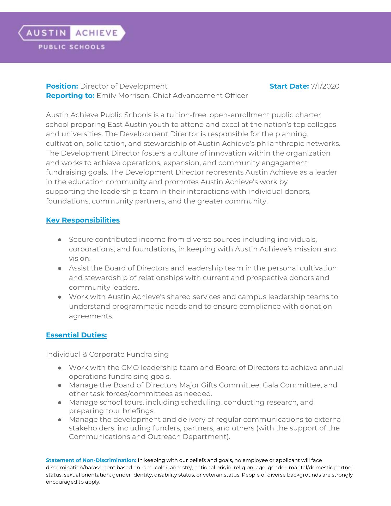 Job description staff development program