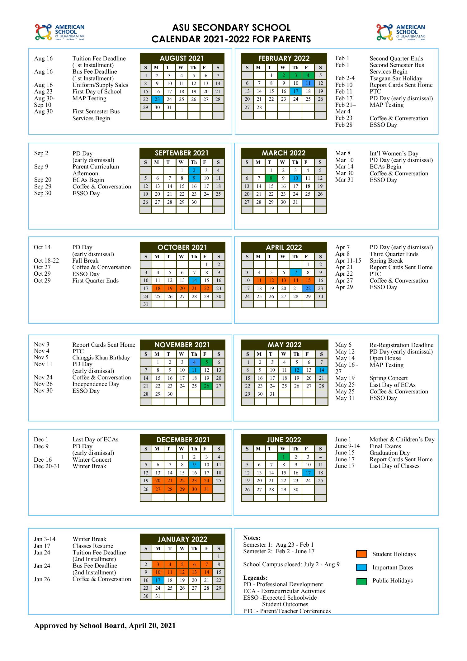 Ss Calendar 2022 Ss Calendar 2021-2022 For Parents V1 (1).Pdf | Docdroid