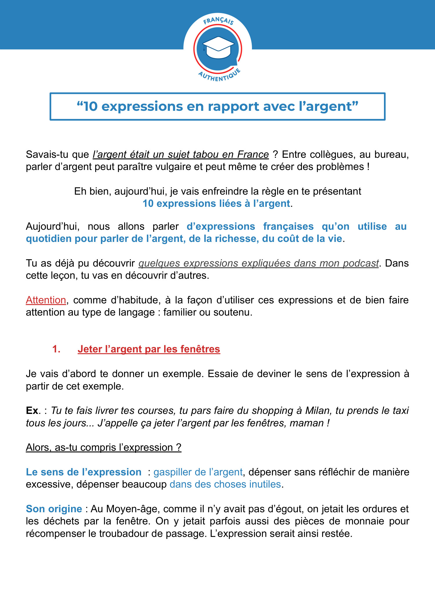 L'argent dans les expressions françaises : les français et l'argent