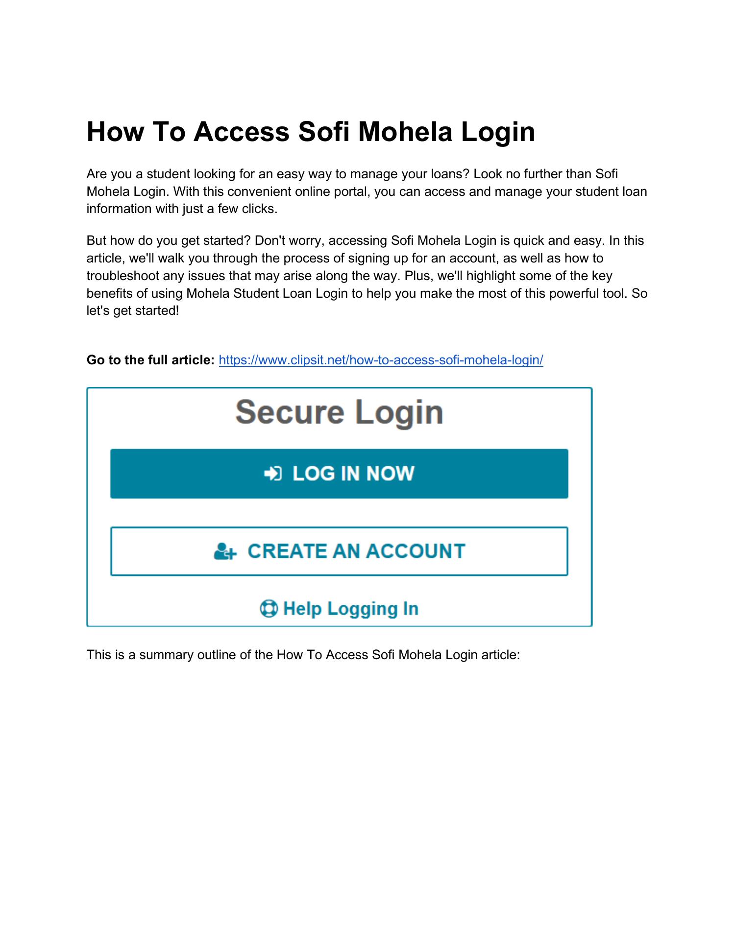 How To Access Sofi Mohela Login.docx DocDroid