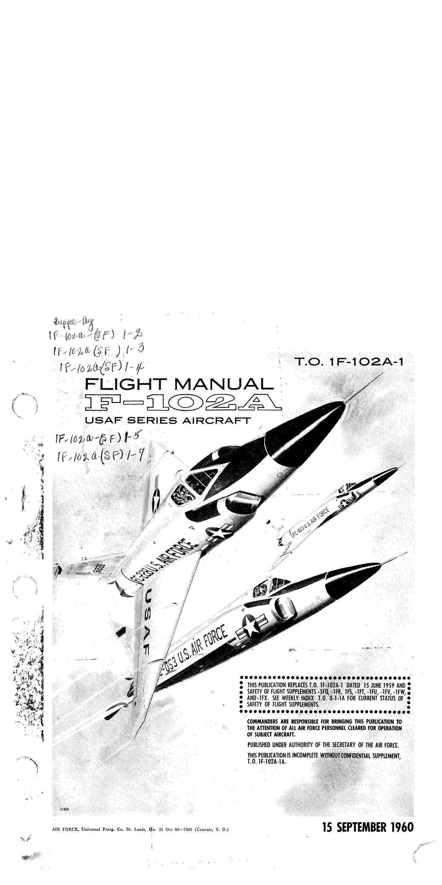 CD CONVAIR F-102A FLIGHT TRAINING MANUAL 