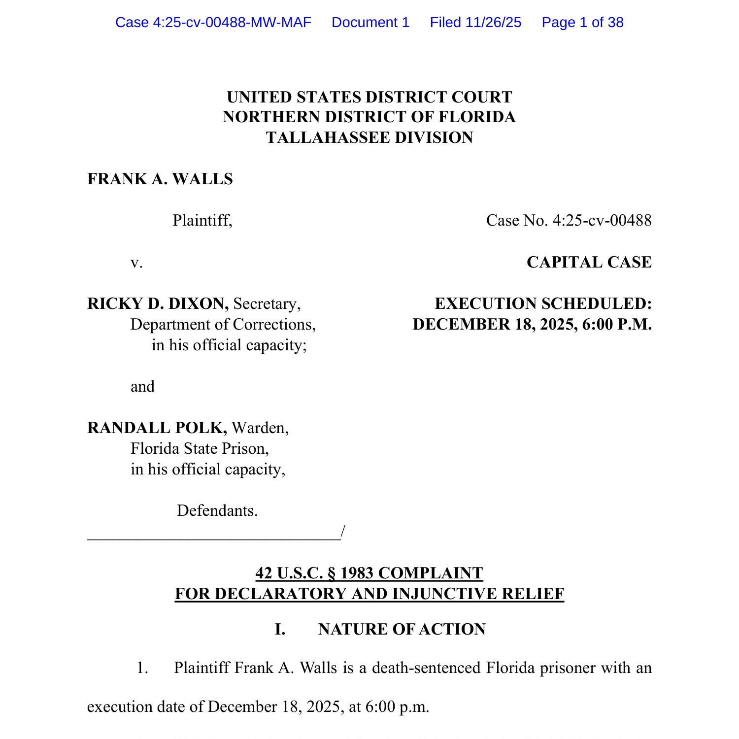 1. 425-cv-488 Walls Doc. 1 42 USC 1983 Complaint for Declaratory and ...