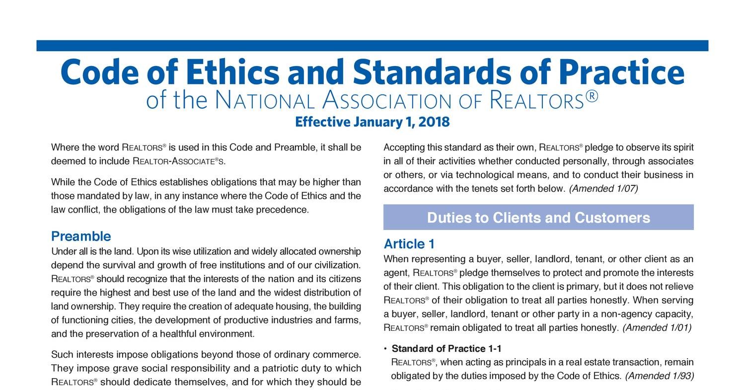 2018 code of ethics and standards of practice pdf docdroid
