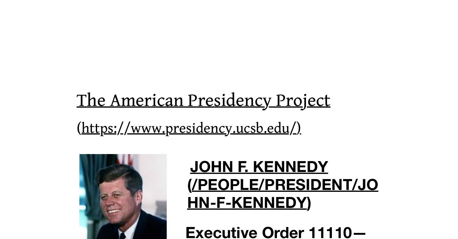 Executive Order 11110—Amendment of Executive Order No. 10289 as Amended, Relating to the Performance of Certain Functions Affecting the Department of the Treasury | The American Presidency Project.pdf