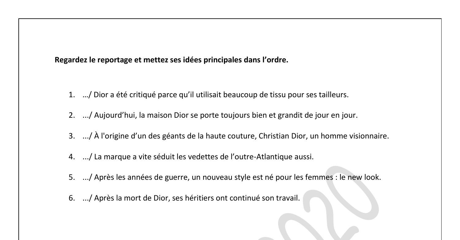 Regardez le reportage et mettez ses idées principales dans l.docx