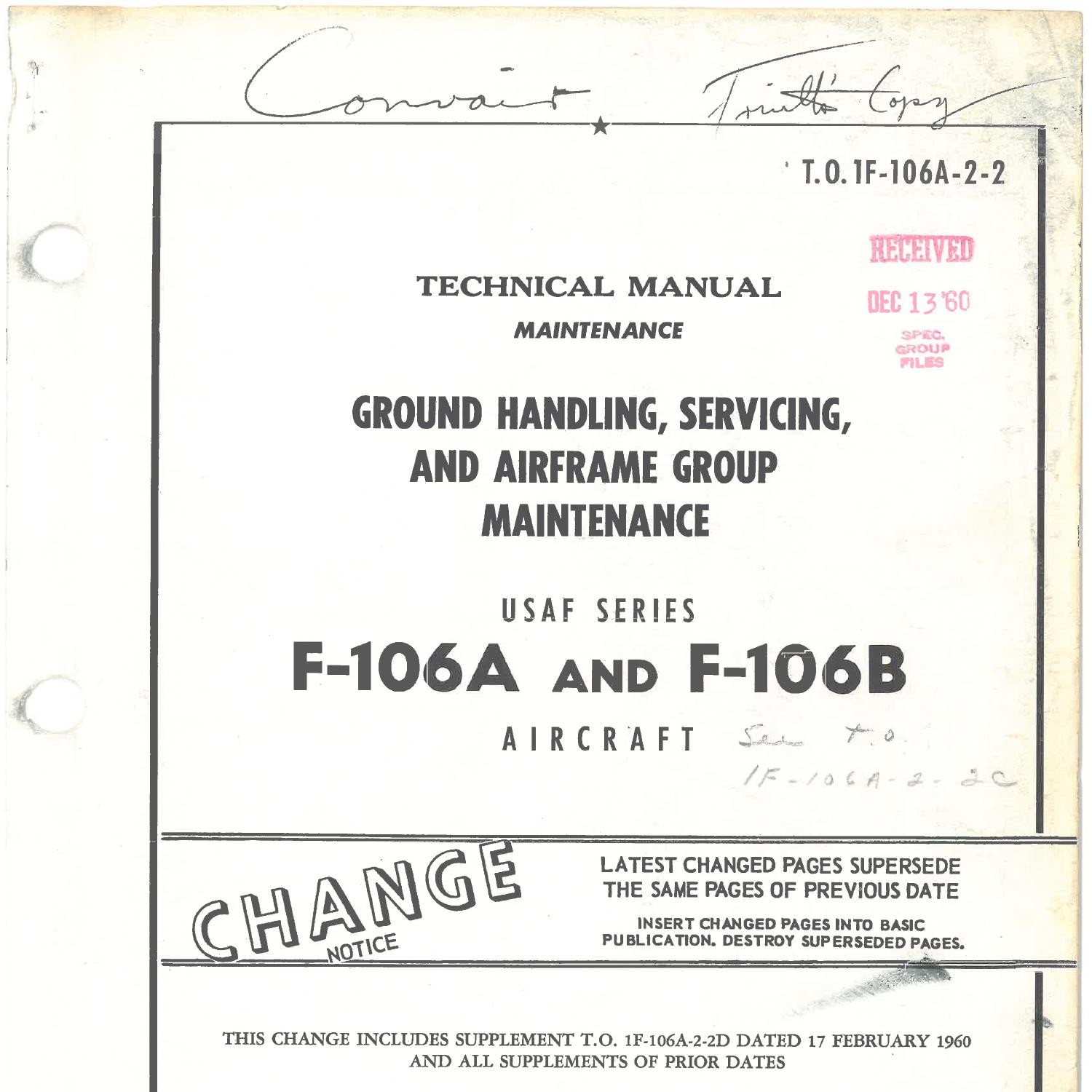 Convair F-106AB Maintenance Manual for Ground Hamdling and ...